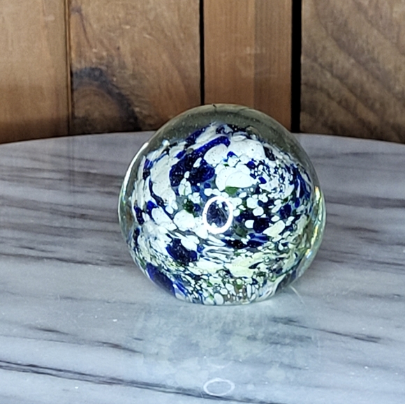 Artistic Glass Sphere with Blue and White Accents - Picture 10 of 14